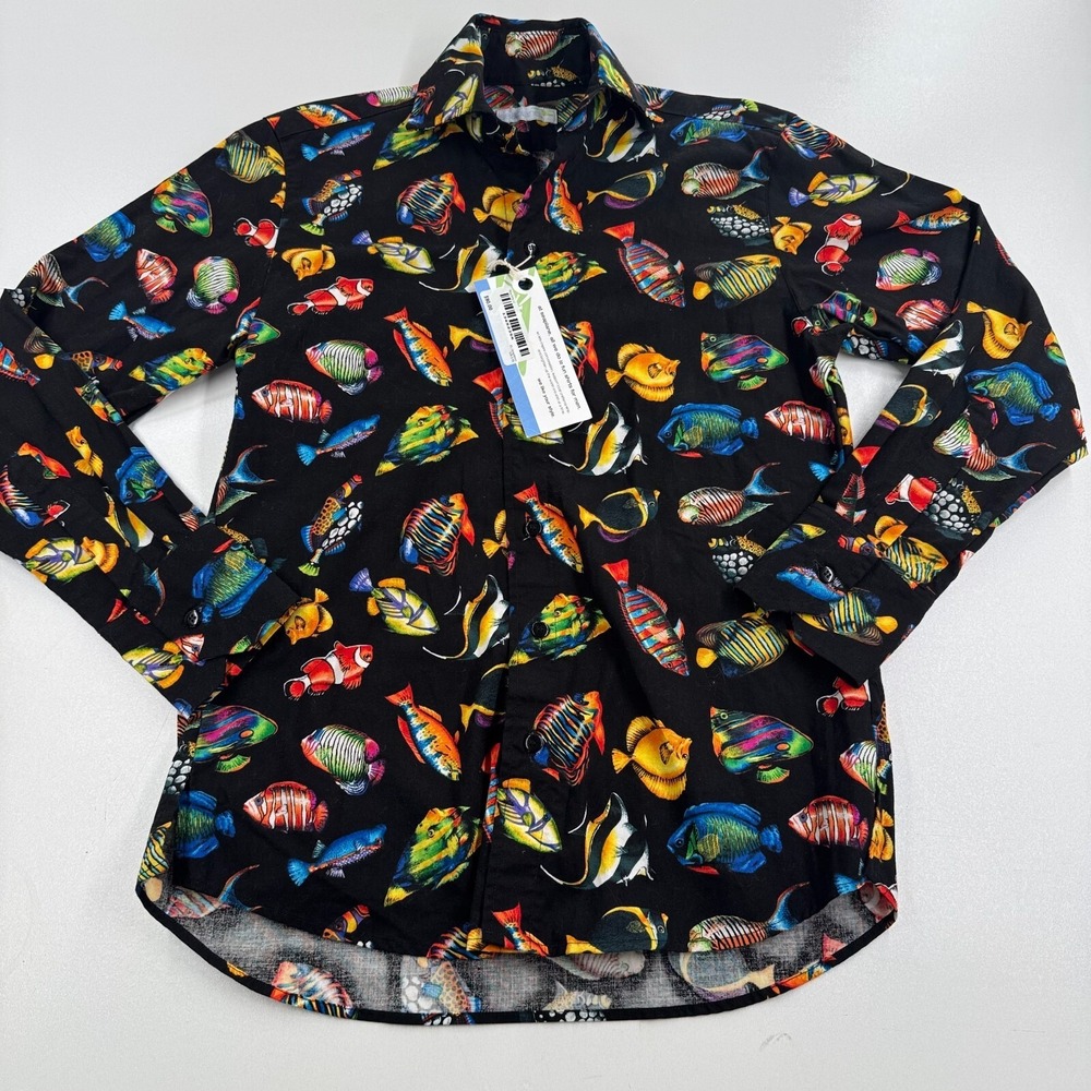 Seaplane Fishy Fishy MENS Multicolor Tropical Fish Button Down Shirt XS - NEW